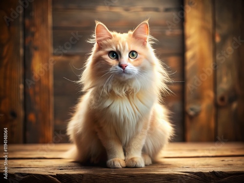 Adorable Fluffy Cream Cat Posing, Rule of Thirds Composition, Pet Photography