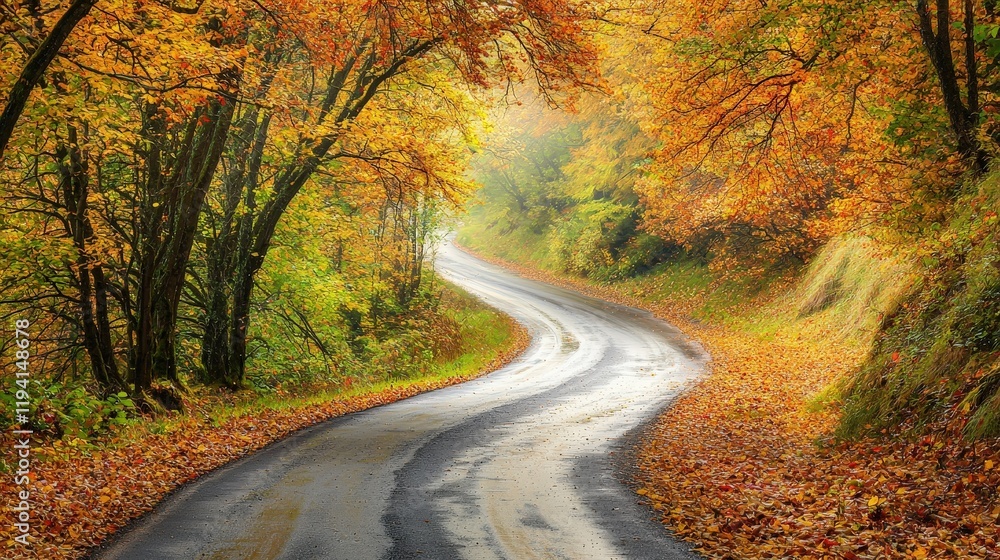 Obraz premium Autumn road landscape in beautiful nature travel, autumn colors in mountain road scenery