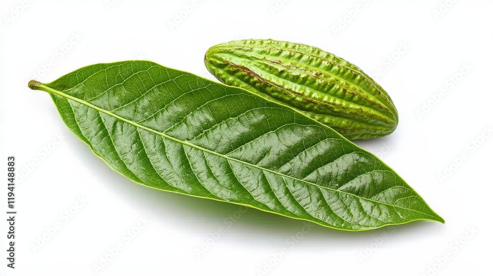 Obraz premium green cocoa leaf isolated on white