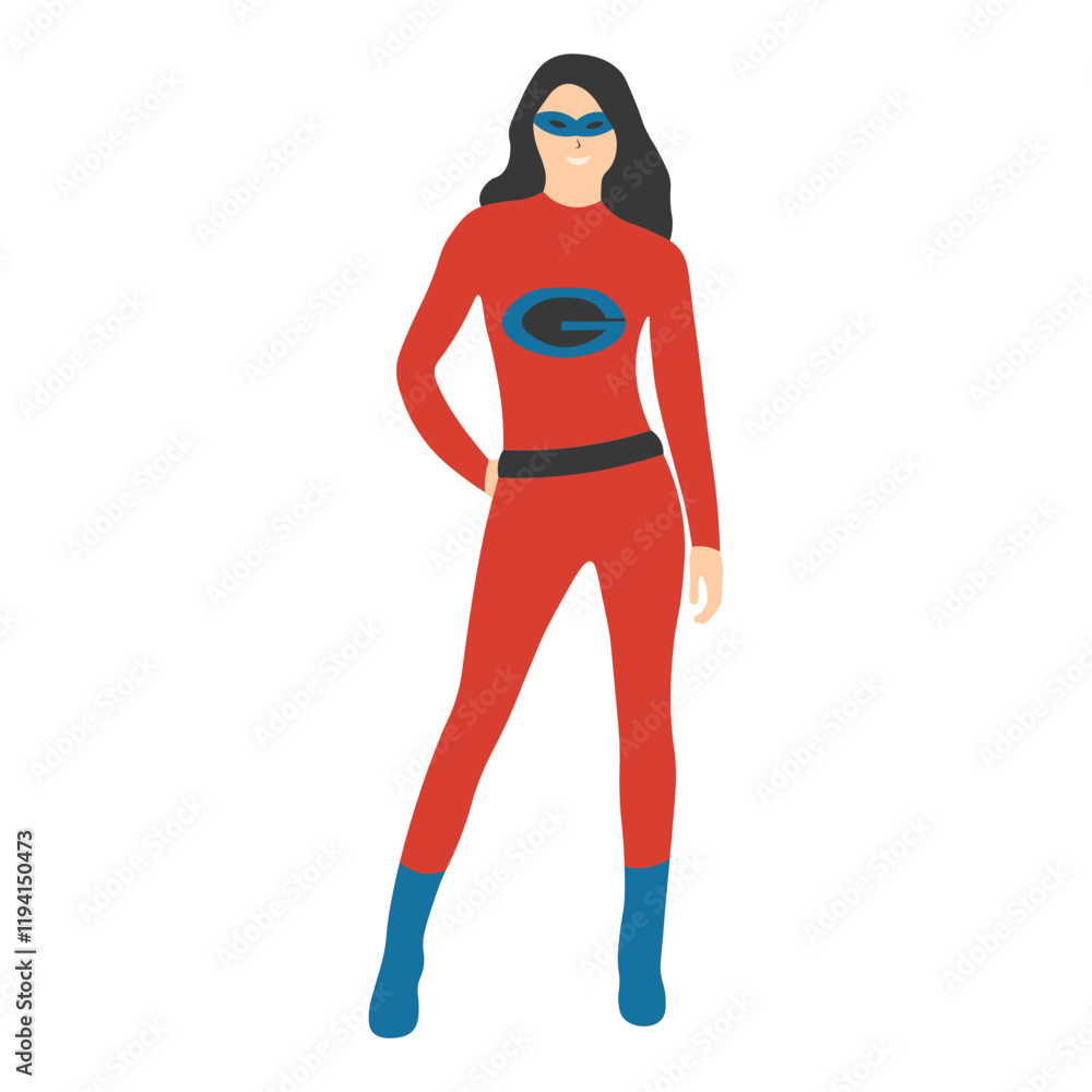 Fototapeta premium Female Superhero Illustration on White Background. Flat Vector Character