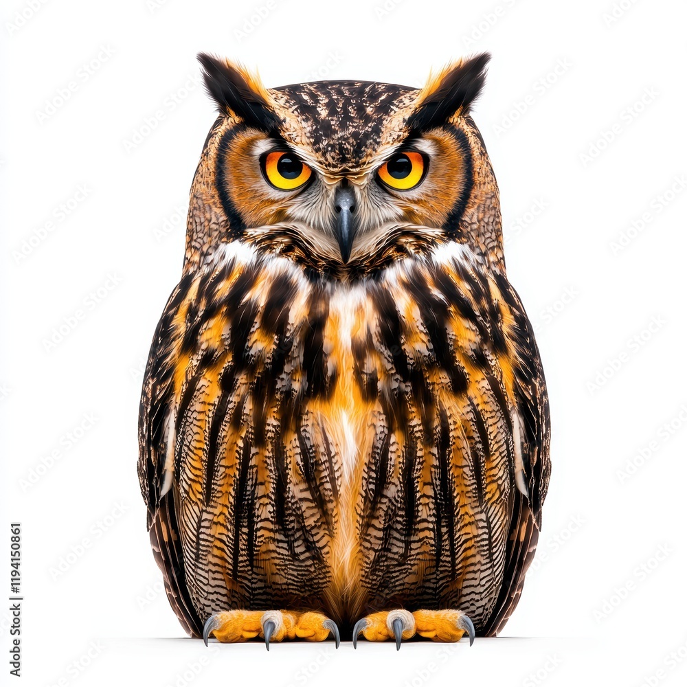 Obraz premium Majestic Owl with Striking Feathers and Intense Yellow Eyes