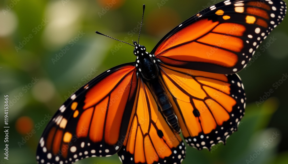 Fototapeta premium Monarch Butterfly on Green Background