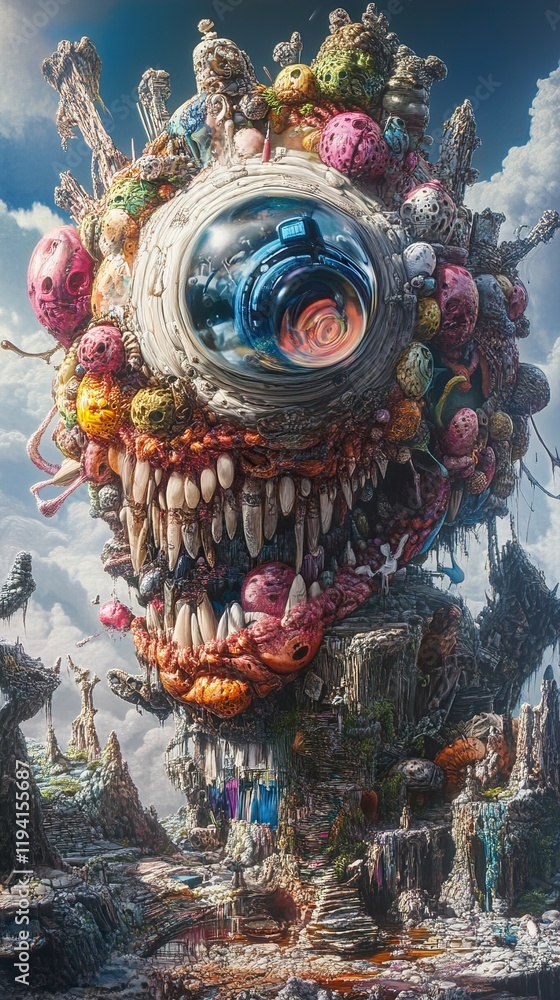 Fototapeta premium Surreal Psychedelic Landscape with a Grotesque Creature