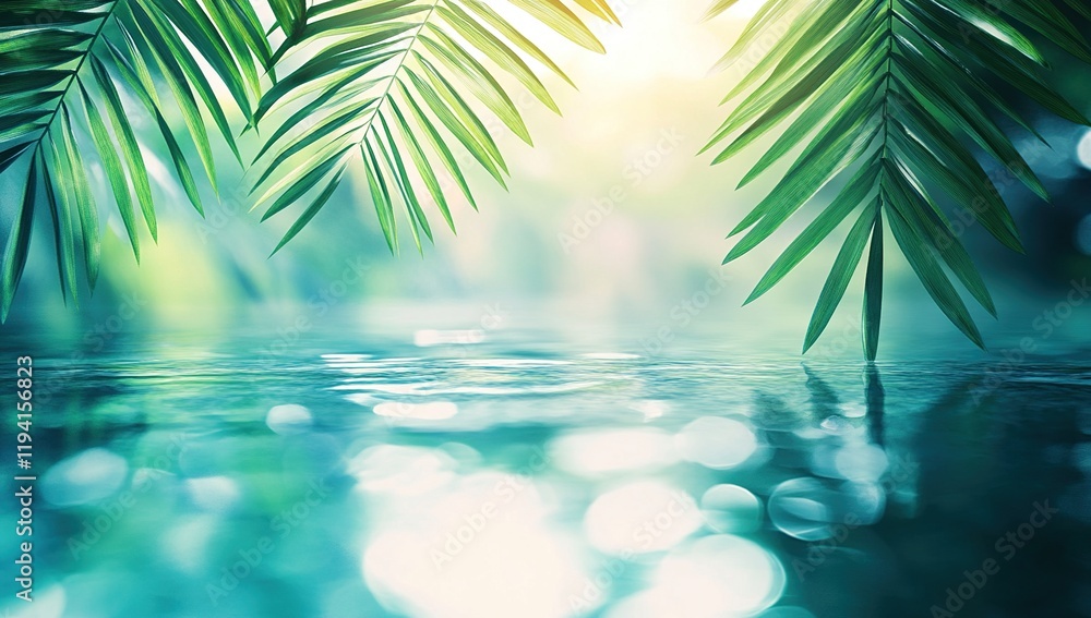 Serene Palm Leaves Reflecting on Tranquil Water: A Tropical Oasis of Calm and Peace, Embracing Nature's Beauty Serene Palm Leaves Reflecting on Tranquil Water: A Tropical Oasis of Calm and Peace, Embracing Nature's Beauty
