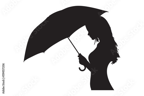 Girl holding an umbrella silhouette vector illustration
