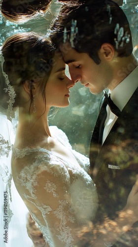 Romantic Wedding Couple Portrait: A Tender Moment of Love photo