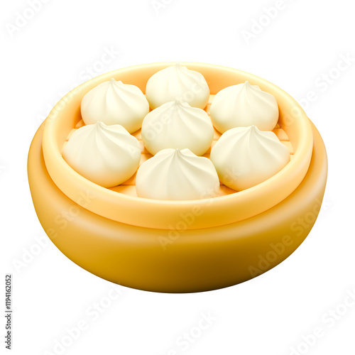 3d icon render Chinese steamed dumplings in bamboo bowl