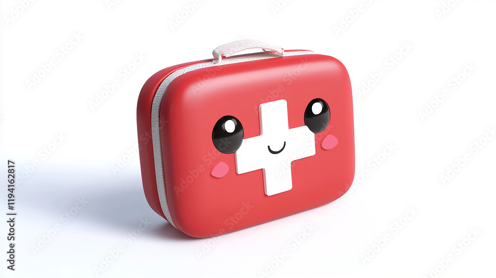 kawaii first aid kit 3d render on white background kawaii first aid kit 3d render on white background