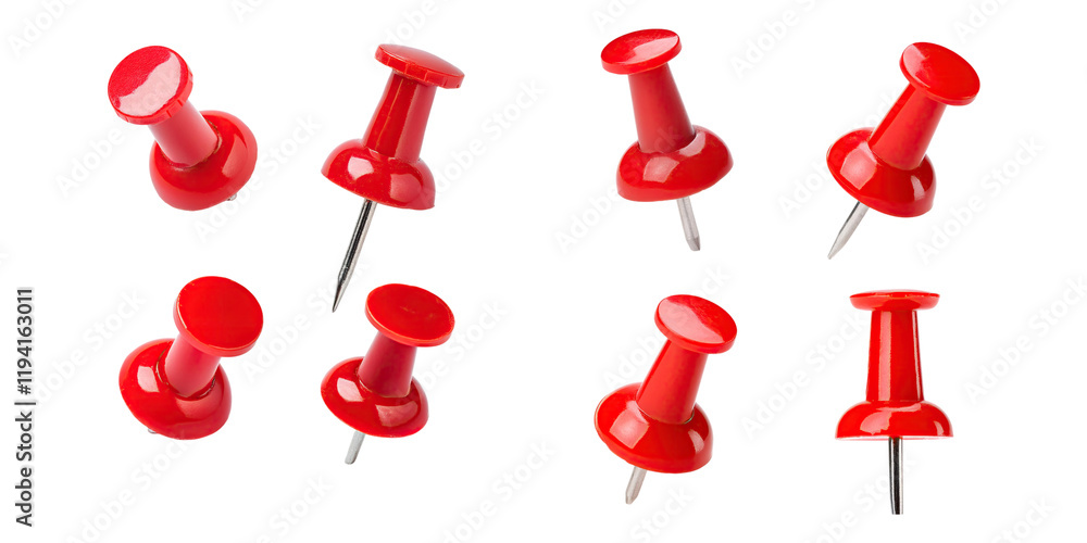 Red Pushpins for Office and Craft Use, PNG set collection, isolated on transparent background Red Pushpins for Office and Craft Use, PNG set collection, isolated on transparent background