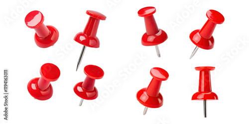 Red Pushpins for Office and Craft Use, PNG set collection, isolated on transparent background