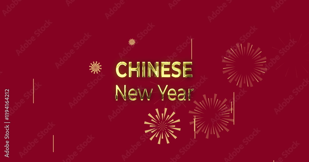 Image of new year greetings text and chinese traditional decorations on red background Image of new year greetings text and chinese traditional decorations on red background