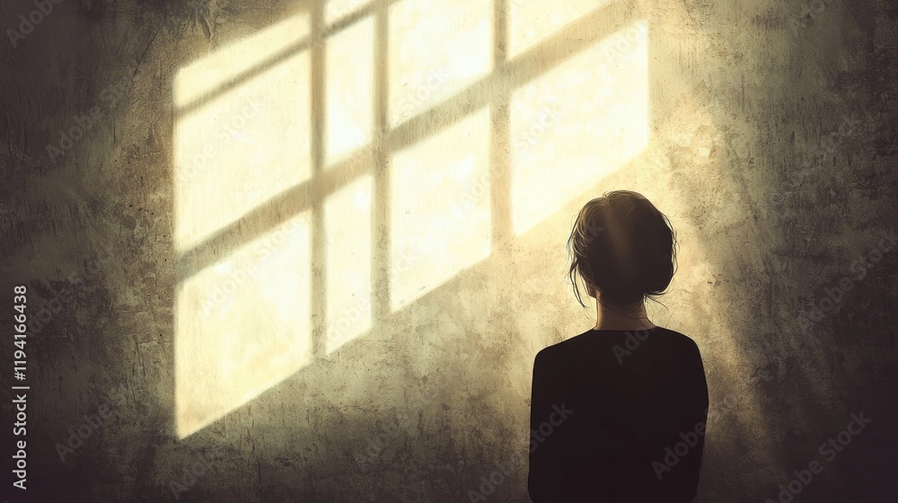 Fototapeta premium Woman Silhouette by Bright Window Light in Artistic Indoor Space