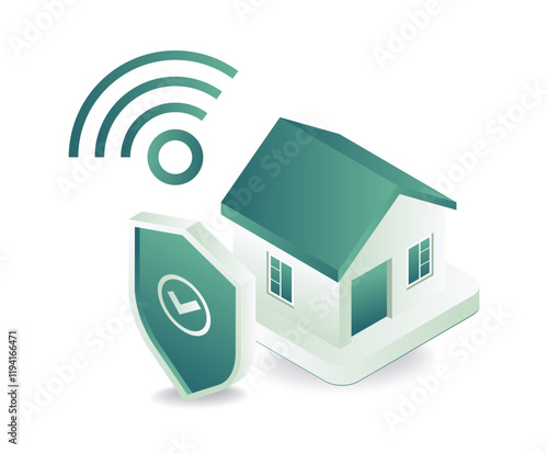 House symbol with wifi network security