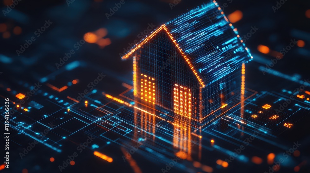 Modern office with a digital screen displaying housing loan statistics, housing loan, concept of futuristic financial tools Modern office with a digital screen displaying housing loan statistics, housing loan, concept of futuristic financial tools