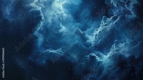 modern clouds like liquid space with stars hand drawn background wallpaper japanese anime inspired nebula blue dark blue photo