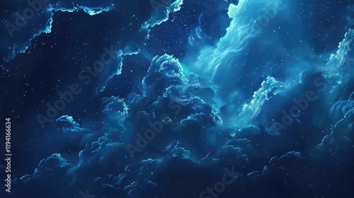 modern clouds like liquid space with stars hand drawn background wallpaper japanese anime inspired nebula blue dark blue photo