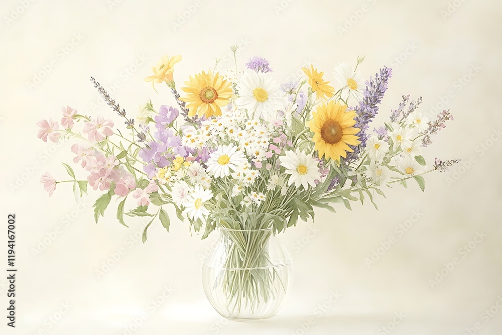 Naklejka premium Vibrant Floral Bouquet in a Vase