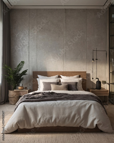 Soft beige Scandinavian bedroom with wooden bed chair and contemporary furniture accents for a peaceful retreat Interior Design Inspiration