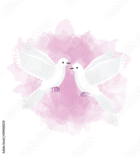 White Dove Valentine Day Animal Symbol of Love Postcard Watercolor Vector Illustration