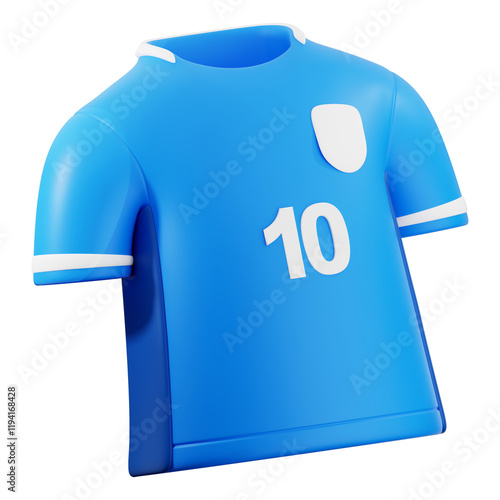 3d Football Jersey icon. Two blue jerseys with white stripes and number ten suitable for sports themed designs, team logos, or athletic events promotions