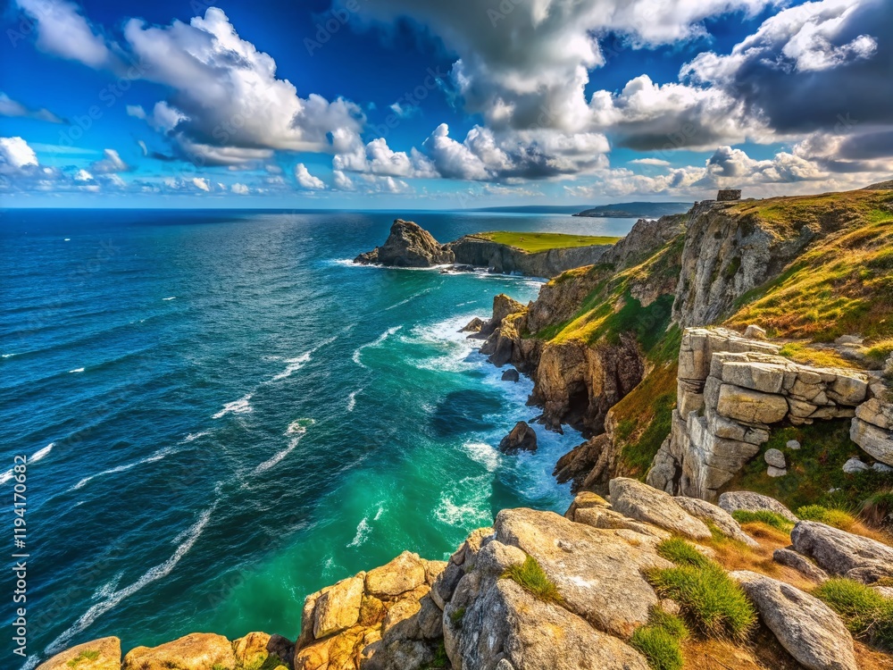 Fototapeta premium Breathtaking Brittany Coastline: Ocean View from Cap de la Chèvre Cliff