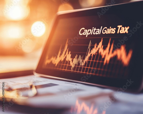 Capital gains tax graph displayed on tablet, showcasing financial trends