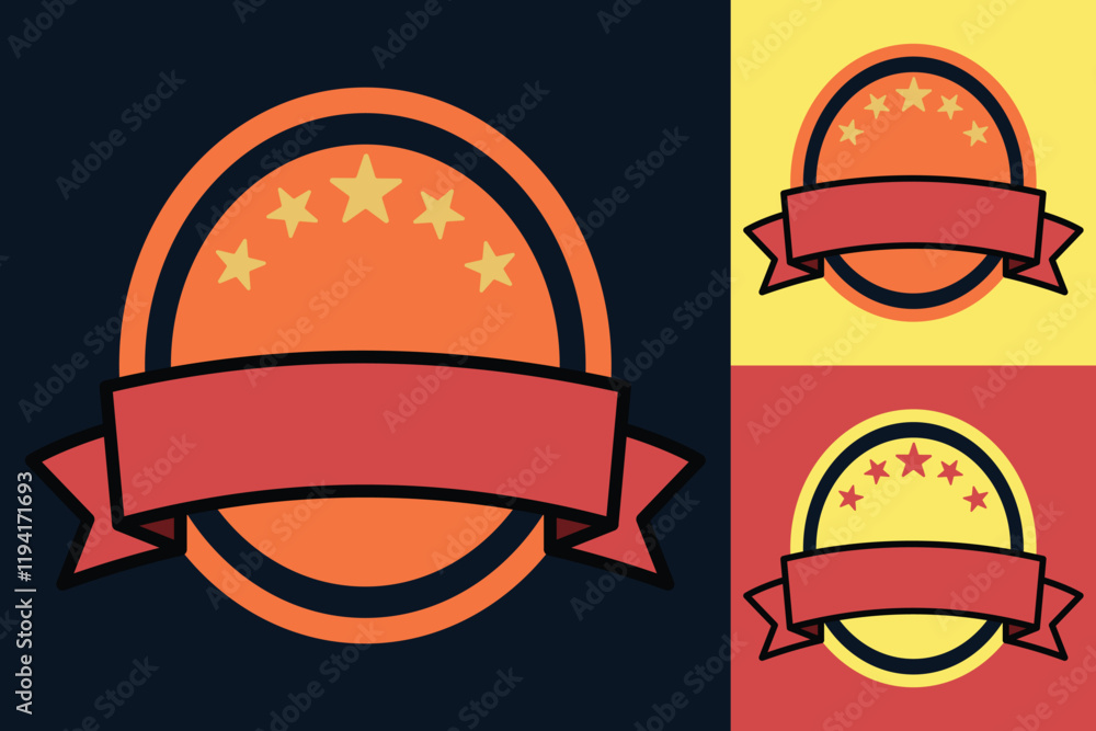 Editable Colorful Badge Design with Stars and Ribbon Editable Colorful Badge Design with Stars and Ribbon