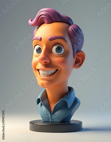 Smiling Cartoon Boy Bust 3d Model Render photo