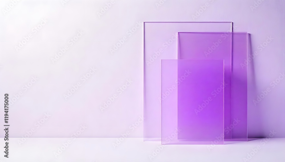 Abstract Purple Glass Composition: Minimalist Lavender Geometric Shapes on White Background Abstract Purple Glass Composition: Minimalist Lavender Geometric Shapes on White Background