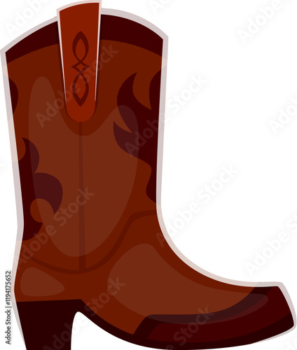 Letter L cowboy boot font, wild west typeface, western type, sheriff English alphabet. Isolated cartoon vector abc character in shape of brown cowboy boot with decorative patterns in rustic style