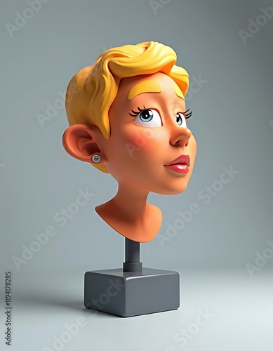 Cute Cartoon Girl Bust 3d Model Render photo