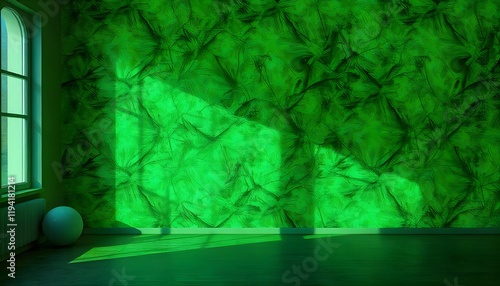 Emerald Green Room Interior Design: A Textured Wall and Sunlight photo