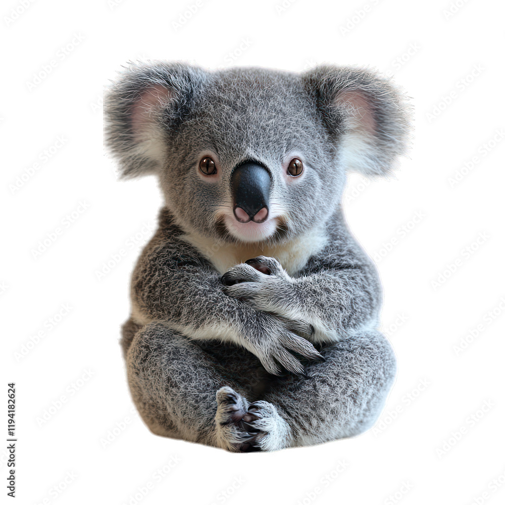 Fototapeta premium A cute koala sitting with its arms wrapped around its legs.