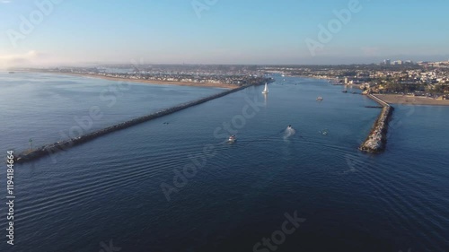 Wallpaper Mural Newport Beach, Pan Past - Jetty Canal, Port Harbor Bay Entrance - to Balboa Peninsula Orange County, Southern California Coast, USA. Corona Del Mar. Mountain View, City Skyline on Hillside. Torontodigital.ca