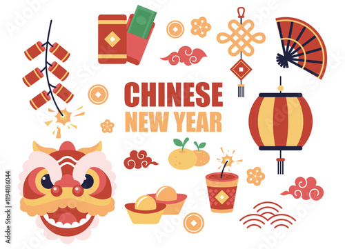 Chinese new year set, clipart, element vector