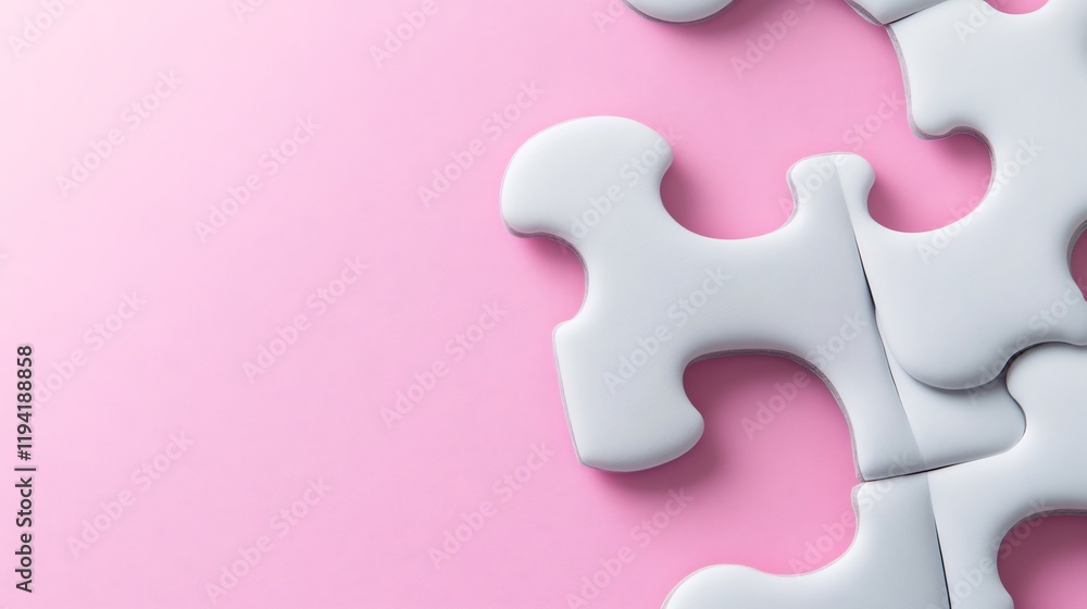 Obraz premium Soft light illuminates pale grey puzzle pieces neatly arranged on pink background. AI Generated