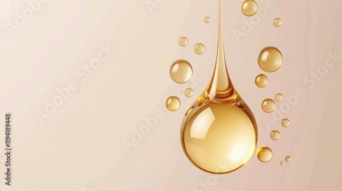 Oil drops. Serum droplet with air bubbles. Skincare gold drops. photo