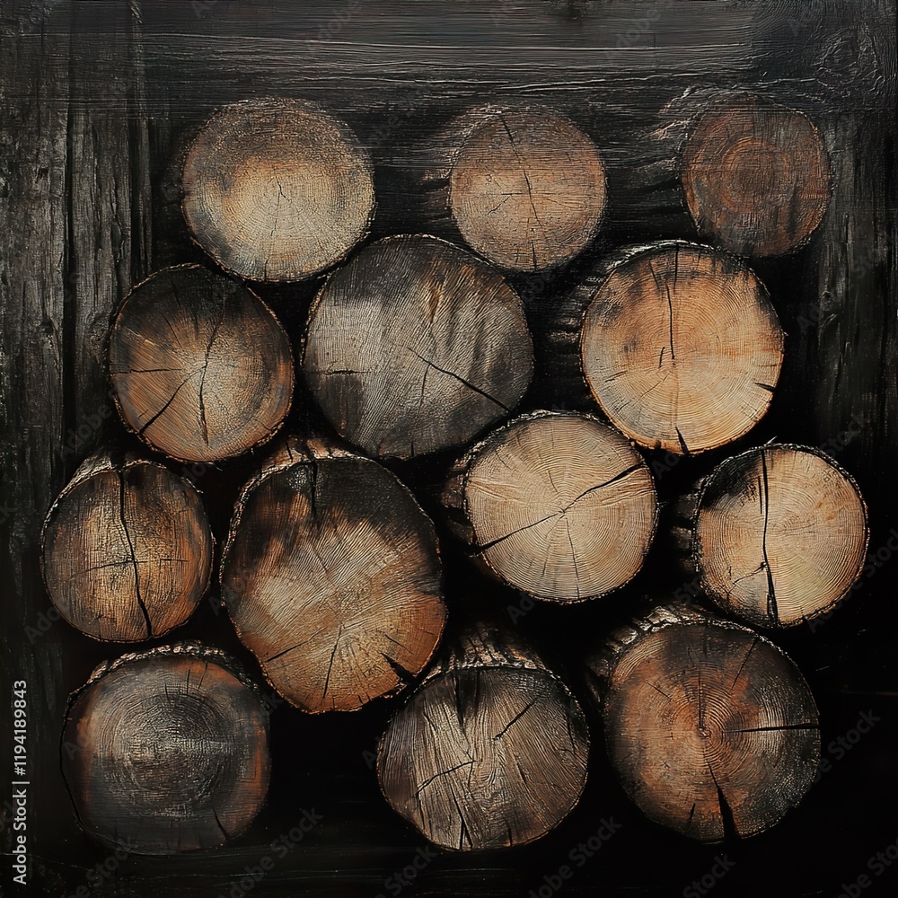 Naklejka premium Rustic Wooden Logs Texture: A Dark, Natural Background