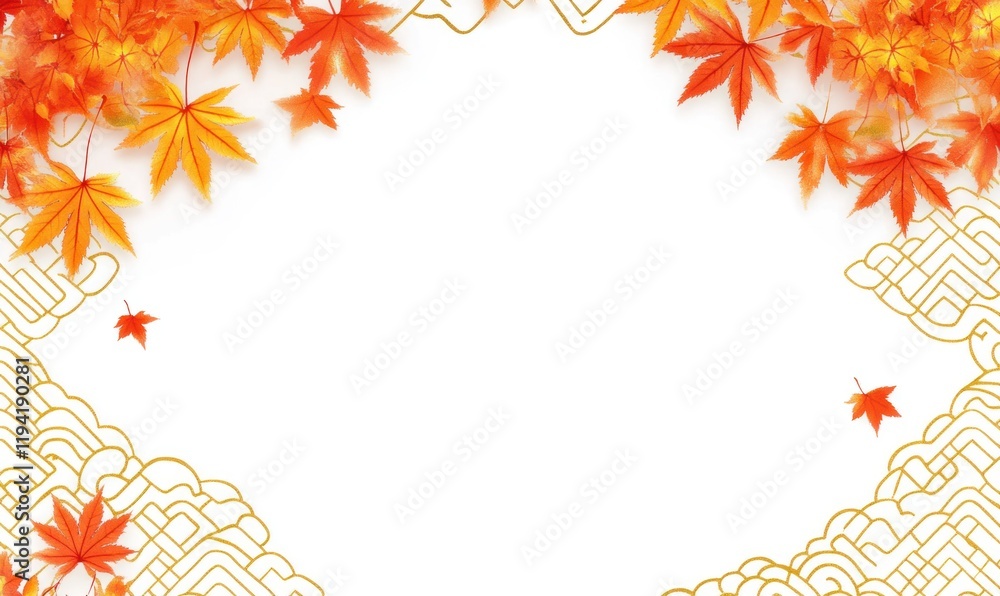 Autumn Maple Leaves Golden Design White Background Autumn Maple Leaves Golden Design White Background