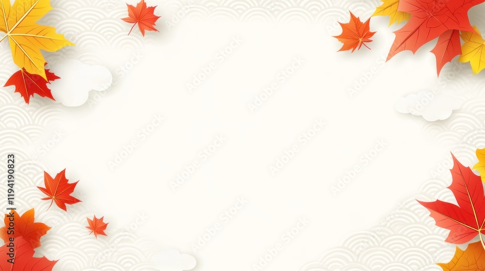 Autumn Maple Leaves Paper Art Design White Background Autumn Maple Leaves Paper Art Design White Background