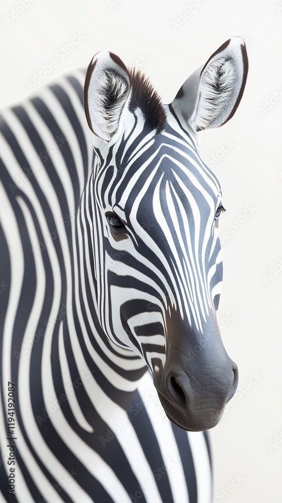 Naklejka premium Striking Zebra Portrait Bold Black White Stripes. AI Generated