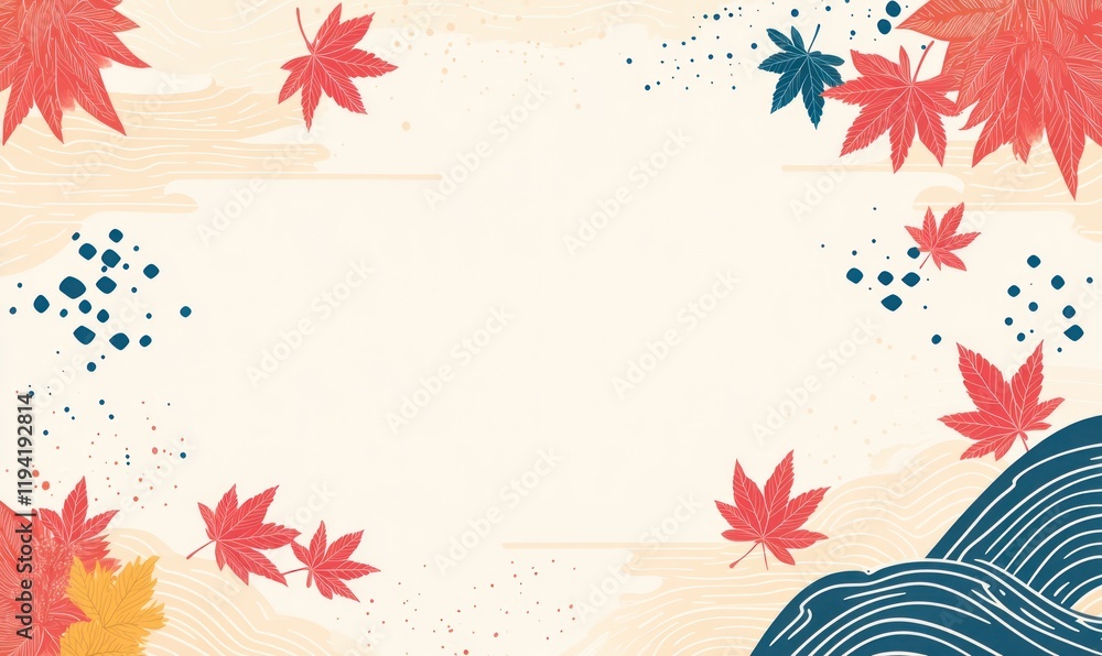 Autumn Maple Leaves Wave Design Beige Background Minimalist Art Autumn Maple Leaves Wave Design Beige Background Minimalist Art