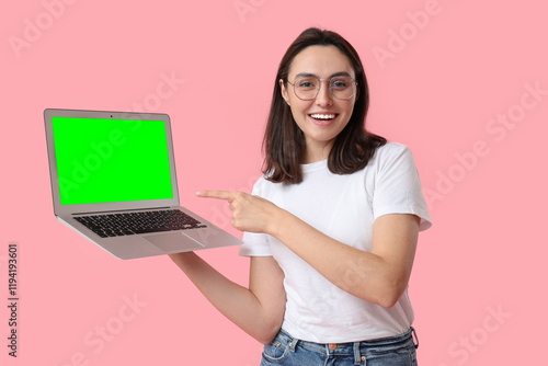 Pretty young woman pointing...