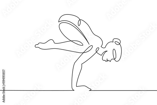 Young woman girl athlete goes in for sports yoga fitness. One continuous drawing line, logo single hand drawn art doodle isolated minimal illustration.
