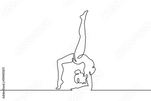 Young woman girl athlete goes in for sports yoga fitness. One continuous drawing line, logo single hand drawn art doodle isolated minimal illustration.