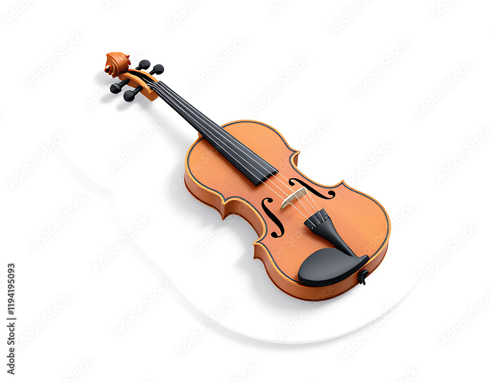 Obraz premium Elegant Violin 3D Render: A Classical String Instrument on White Background