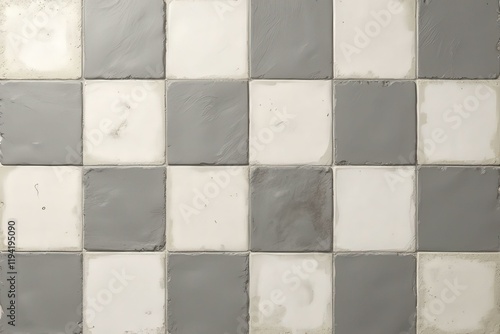 Checkerboard pattern of white and light gray square tiles with vintage appeal photo