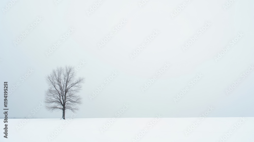 Fototapeta premium snowy landscape with a single bare tree