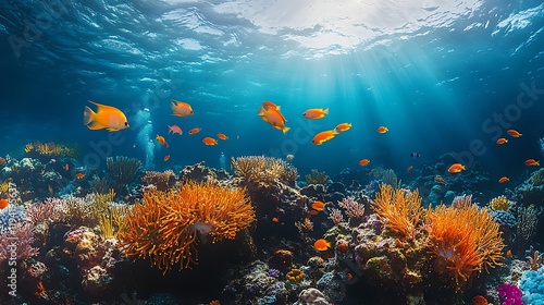 Vibrant coral reef fish swimming underwater paradise ocean depths photo