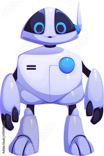 Cartoon futuristic robot character for mascot animal or digital droid, vector personage. Cartoon cyborg toy sloth, panda or raccoon animal as robotic android bot cartoon character with face display